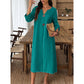 Rochie midi casual pentru femei, cu decolteu în V și nasturi decorativi