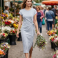 Rochie midi pentru femei cu dungi și legături laterale