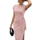 Rochie midi pentru femei cu dungi și legături laterale