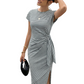 Rochie midi pentru femei cu dungi și legături laterale