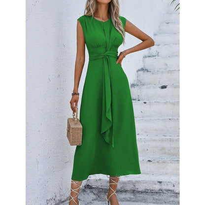 Rochie elegantă pentru femei, cu guler rotund, într-o singură culoare