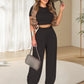 Set de două piese pentru femei: tricou cu mânecă scurtă, ajustat, și pantaloni largi