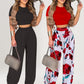 Set de două piese pentru femei: tricou cu mânecă scurtă, ajustat, și pantaloni largi