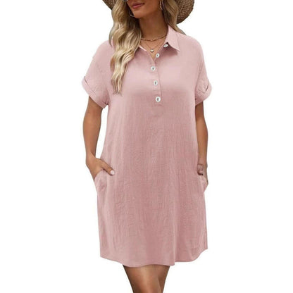 Rochie casual cu mânecă scurtă și buzunar cu nasturi