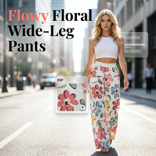 Pantaloni palazzo cu imprimeu floral pentru femei, cu talie largă