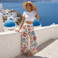 Pantaloni palazzo cu imprimeu floral pentru femei, cu talie largă