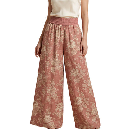 Pantaloni palazzo cu imprimeu floral pentru femei, cu talie largă