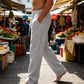 Pantaloni casual pentru bărbați, cu talie elastică și ușoară