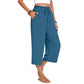 Pantaloni Capri din bumbac și in, cu talie largă, pentru femei