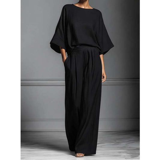 Set de două piese pentru femei: top lejer și pantaloni cu picior larg