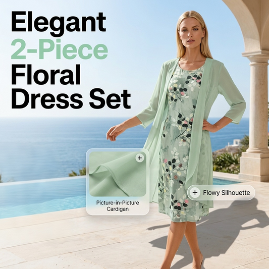 Set elegant pentru femei: rochie din șifon și cardigan, set de 2 piese