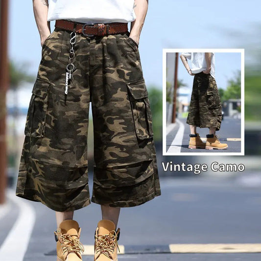 Șorturi cargo camuflate, cu talie largă, unisex