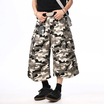 Șorturi cargo camuflate, cu talie largă, unisex