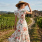 Rochie maxi pentru femei, cu decolteu în V, mâneci flutter și imprimeu floral