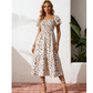 Rochie midi cu gât pătrat, smocuri și imprimeu floral pentru femei