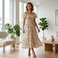 Rochie midi cu gât pătrat, smocuri și imprimeu floral pentru femei
