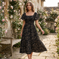 Rochie midi cu gât pătrat, smocuri și imprimeu floral pentru femei