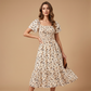 Rochie midi cu gât pătrat, smocuri și imprimeu floral pentru femei