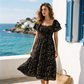 Rochie midi cu gât pătrat, smocuri și imprimeu floral pentru femei