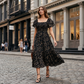 Rochie midi cu gât pătrat, smocuri și imprimeu floral pentru femei