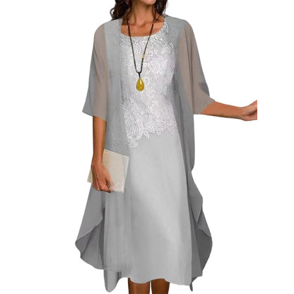 Rochie din șifon cu dantelă pentru femei, set de 2 piese