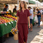 Set de top cu mânecă scurtă și pantaloni evazați pentru femei