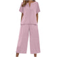 Set de top cu mânecă scurtă și pantaloni evazați pentru femei