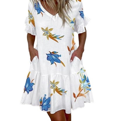 Rochie pentru femei cu imprimeu elegant, volane și buzunare