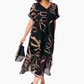 Rochie midi cu decolteu în V, croială lejeră