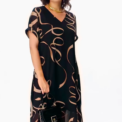 Rochie midi cu decolteu în V, croială lejeră