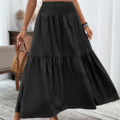 Women's High-Waist Smocked A-Line Maxi Skirt