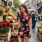 Rochie elegantă cu imprimeu floral și volan la tiv