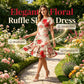 Rochie elegantă cu imprimeu floral și volan la tiv