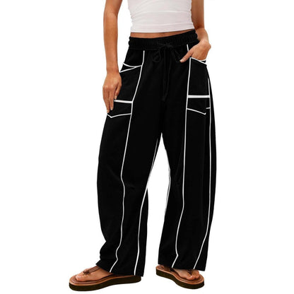 Pantaloni largi pentru femei, casual, cu talie elastică și șnur