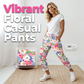 Pantaloni casual pentru femei, cu imprimeu floral și șnur