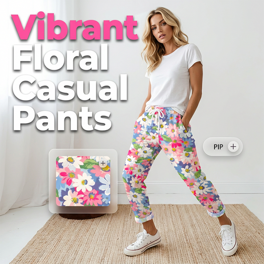 Pantaloni casual pentru femei, cu imprimeu floral și șnur