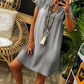 Rochie de damă din denim, cu decolteu în V și mânecă scurtă