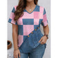 Tricou pentru femei, cu imprimeu șic denim și decolteu în V