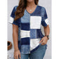 Tricou pentru femei, cu imprimeu șic denim și decolteu în V