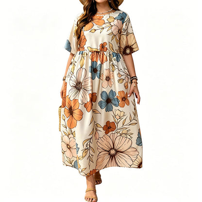 Rochie elegantă pentru femei, cu guler rotund și croială maxi