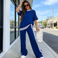 Set de top cu dungi și pantaloni cu talie largă pentru femei