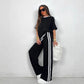 Set de top cu dungi și pantaloni cu talie largă pentru femei