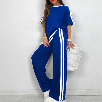 Set de top cu dungi și pantaloni cu talie largă pentru femei
