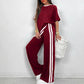 Set de top cu dungi și pantaloni cu talie largă pentru femei