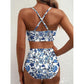 Costum de baie bikini cu talie înaltă și decolteu în formă de U pentru femei