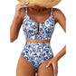 Costum de baie bikini cu talie înaltă și decolteu în formă de U pentru femei