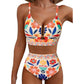 Costum de baie bikini cu talie înaltă și decolteu în formă de U pentru femei