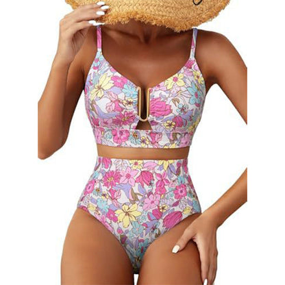 Costum de baie bikini cu talie înaltă și decolteu în formă de U pentru femei