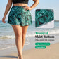 Costum de baie pentru femei, două piese, cu imprimeu tropical și fustă