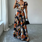 Rochie maxi plisată cu imprimeu floral retro pentru femei